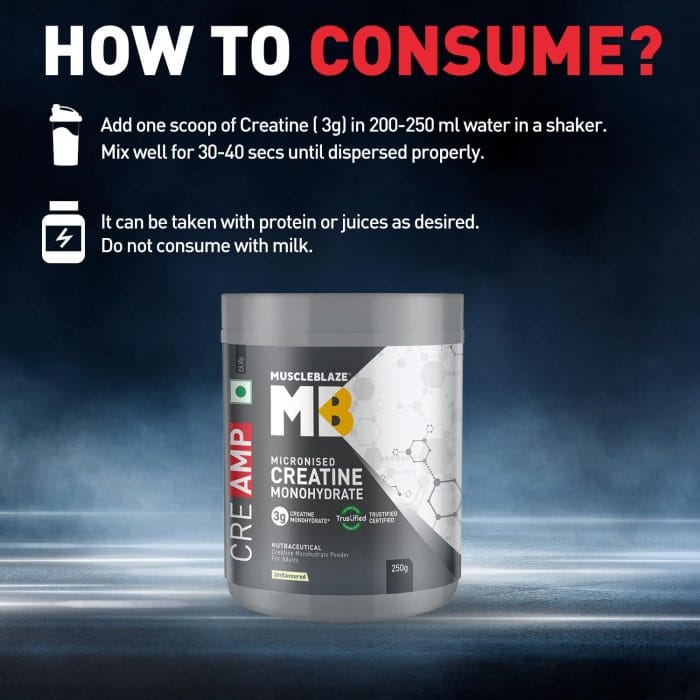 MuscleBlaze Creatine Monohydrate CreAMP™ (Unflavoured, 80 Servings, 250g) - Image 8