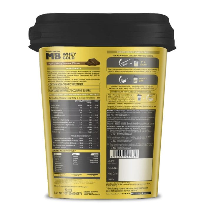 MuscleBlaze Whey Gold, 100% Whey Protein 4kg Rich Milk Chocolate - Image 4