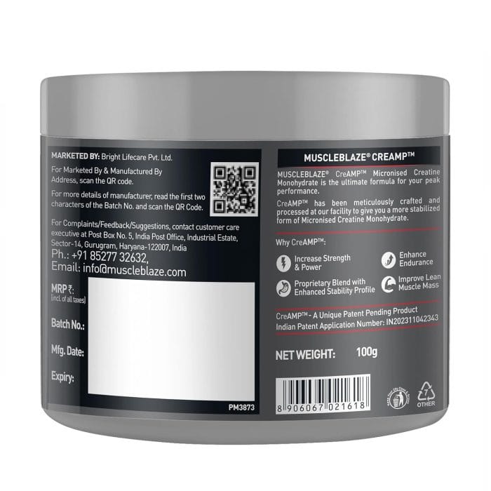 MuscleBlaze Creatine Monohydrate CreAMP™ (Unflavoured, 32 Servings, 100g) - Image 2