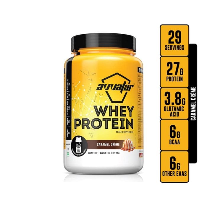 Avvatar WHEY PROTEIN | 1KG | Caramel Crème Flavour | 27g Protein | 29 Servings | Isolate & Concentrate Blend - Image 2