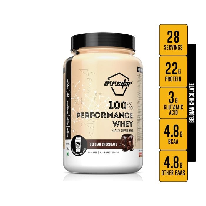 avvatar PERFORMANCE WHEY PROTEIN | 1KG | Belgain Chocolate Flavour | 22g Protein | 28 Servings - Image 2