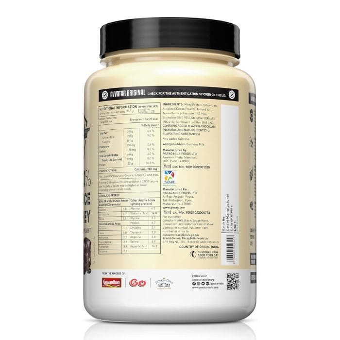 avvatar PERFORMANCE WHEY PROTEIN | 1KG | Belgain Chocolate Flavour | 22g Protein | 28 Servings - Image 3