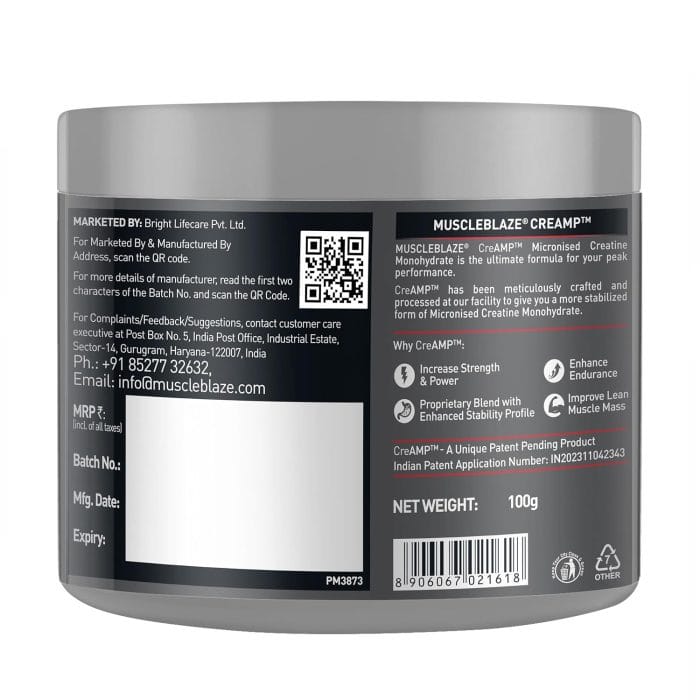 Muscleblaze Creatine Monohydrate Creamp (Unflavoured, 32 Servings, 100G / 0.22Lbs) | Trustified Certified Creatine. - Image 2