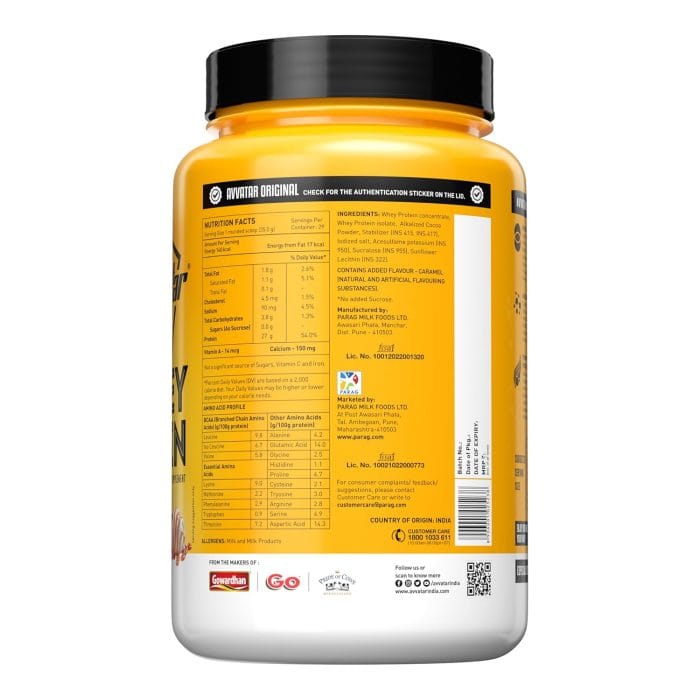 Avvatar WHEY PROTEIN | 1KG | Caramel Crème Flavour | 27g Protein | 29 Servings | Isolate & Concentrate Blend - Image 3