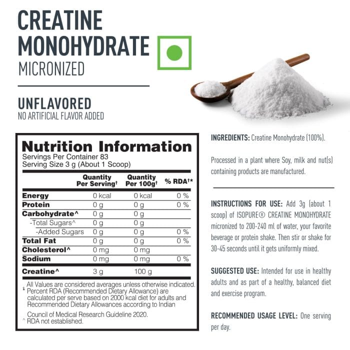 Optimum Nutrition Isopure 100% Creatine Monohydrate Micronized, 250g- 83 servings, Increase Lean Muscle Mass, Enhances Muscular Endurance - Image 3