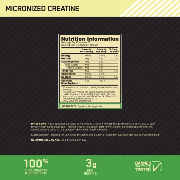 Optimum Nutrition (ON) Micronized Creatine Powder - 250 Gram, 83 Serves, 3g of 100% Creatine Monohydrate per serve, Supports Athletic Performance & Power, Unflavored. - Image 6