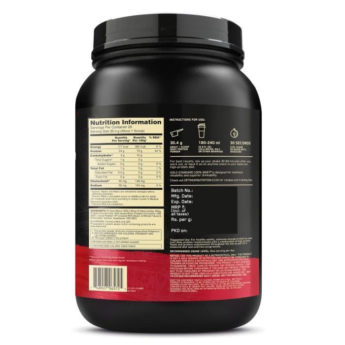 Optimum Nutrition (ON) Gold Standard 100% Whey Protein Powder 2 lbs, 907 g (Double Rich Chocolate), for Muscle Support & Recovery, Vegetarian - Primary Source Whey Isolate - Image 2