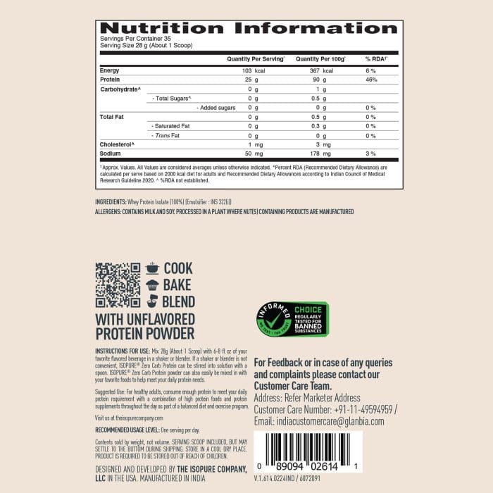 Isopure Zero Carb Protein– 1 kg / 2.2 lbs (Unflavoured) - Image 4