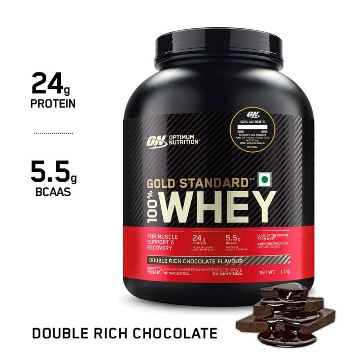 Optimum Nutrition (ON) Gold Standard 100% Whey Protein Powder 1.7 Kg (Double Rich Chocolate), 55 Serves, for Muscle Support & Recovery, Vegetarian - Primary Source Whey Isolate - Image 3
