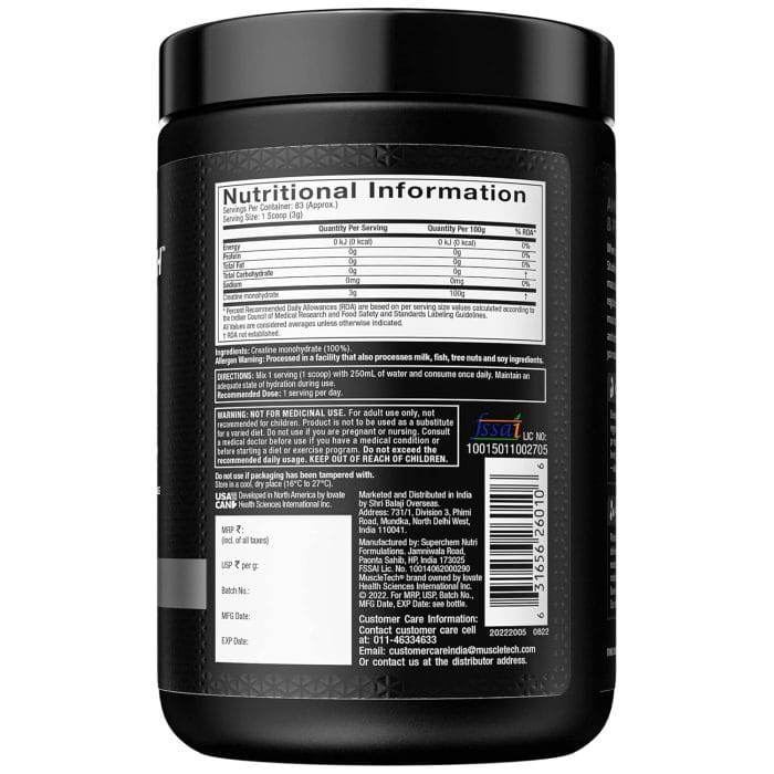 MuscleTech Platinum 100% Creatine Powder (Unflavoured - 250 Gram,83 Serves),Scientifically Researched to Build Muscle - Increase Muscle Power,Boost Strength & Enhance Performance,1 count,83 servings - Image 2