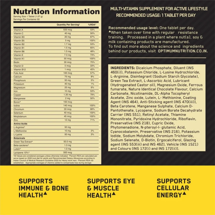 Optimum Nutrition (ON) Multivitamin for Men - 60 Tabs - Image 3