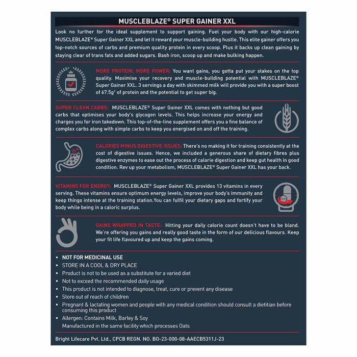 MuscleBlaze Super Gainer XXL Weight Gainer 2 kg - Image 3