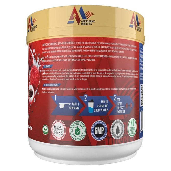Americanz Muscles EAA + Nootropics 8:1:1 – Advanced Amino Acid Formula for Muscle Recovery & Mental Focus - Image 2