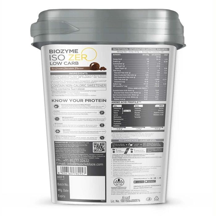 MuscleBlaze Biozyme Iso-Zero  Low Carb Ice Cream Chocolate 4 kg - Image 5